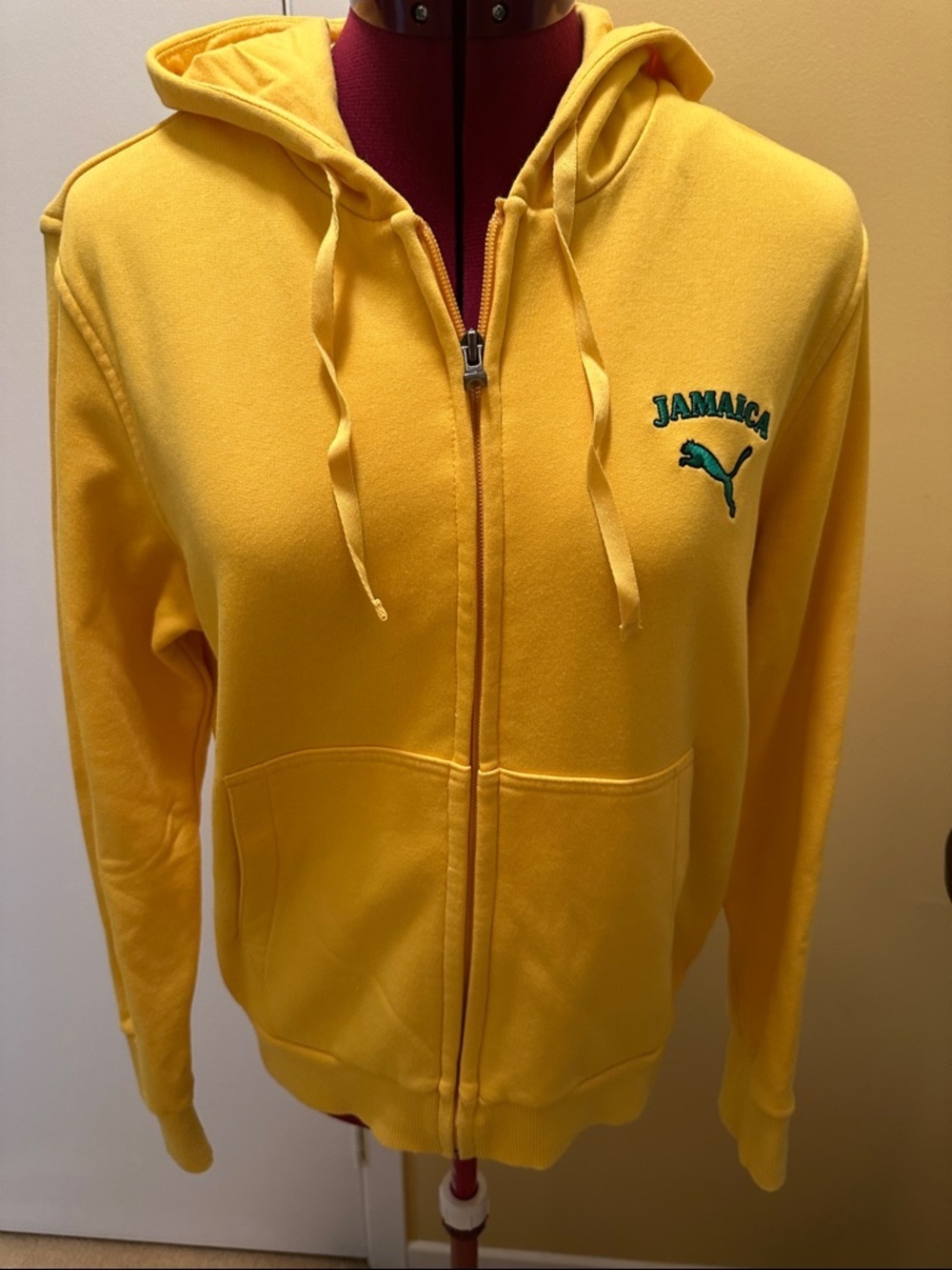 Y2K Jamaica Puma Vibrant Yellow Hooded Zip Sweatshirt Rare 2000s